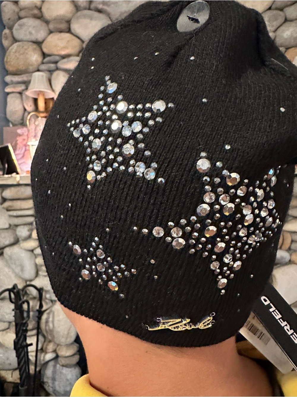 Karl Lagerfeld Black Rhinestone Star Beanie Smoke Free Home